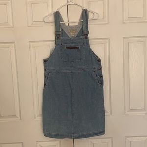Eddie Bauer bib blue denim dress overalls 100% cotton size M pockets